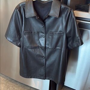 Never Fully Dressed Black Faux Leather snap front top